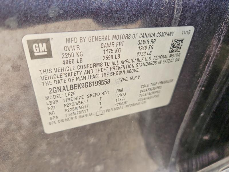 Aukcja sprzedaży 2016 Chevrolet Equinox, vin: 2GNALBEK9G6199558, numer aukcji: 54169126