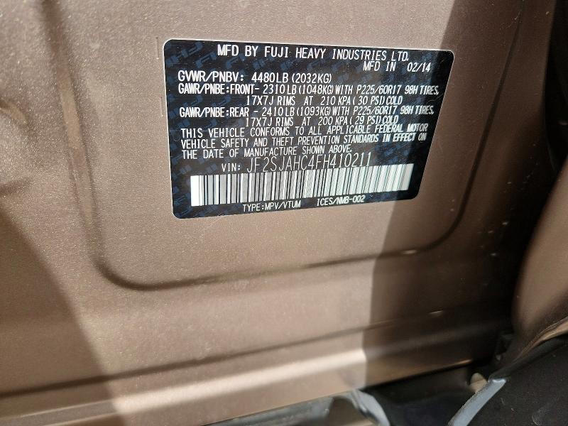 Продажа на аукционе авто 2015 Subaru Forester, vin: JF2SJAHC4FH410211, номер лота: 55053056