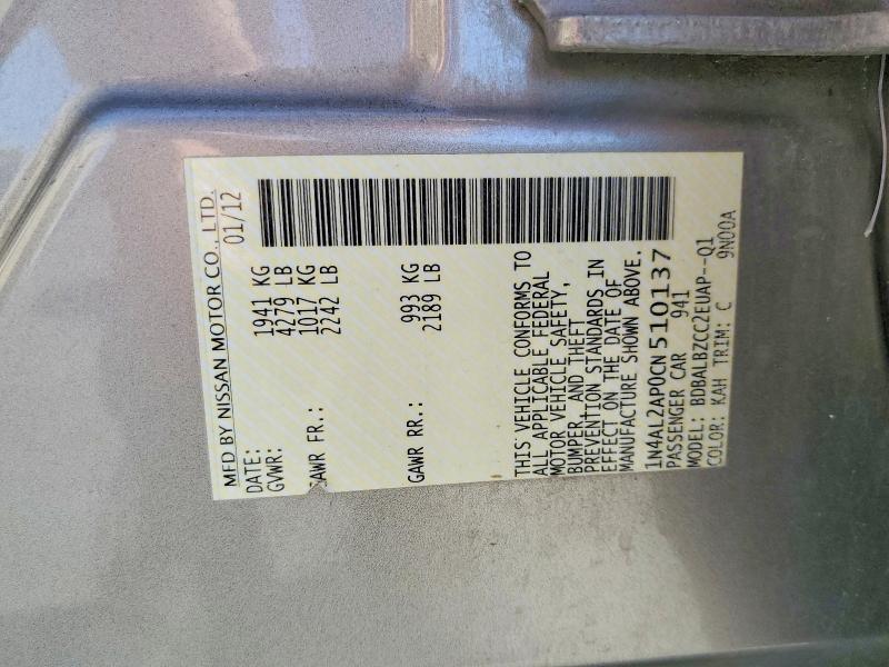 Aukcja sprzedaży 2012 Nissan Altima, vin: 1N4AL2AP0CN510137, numer aukcji: 53943496