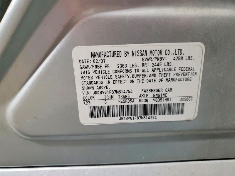 Продаж на аукціоні авто 2007 Infiniti G35, vin: JNKBV61F87M814754, номер лоту: 54466686