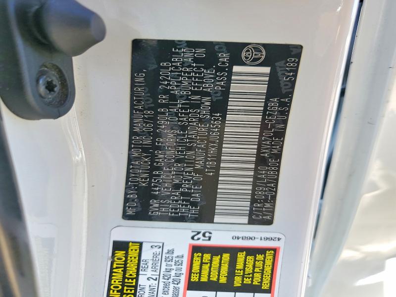 Продаж на аукціоні авто 2018 Toyota Camry, vin: 4T1B11HKXJU645634, номер лоту: 51917356