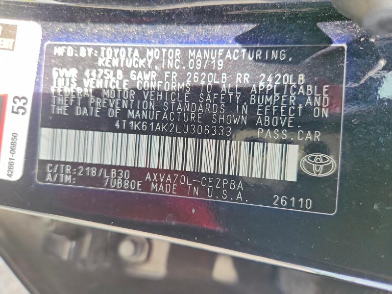 Aukcja sprzedaży 2020 Toyota Camry, vin: 4T1K61AK2LU306333, numer aukcji: 54147086