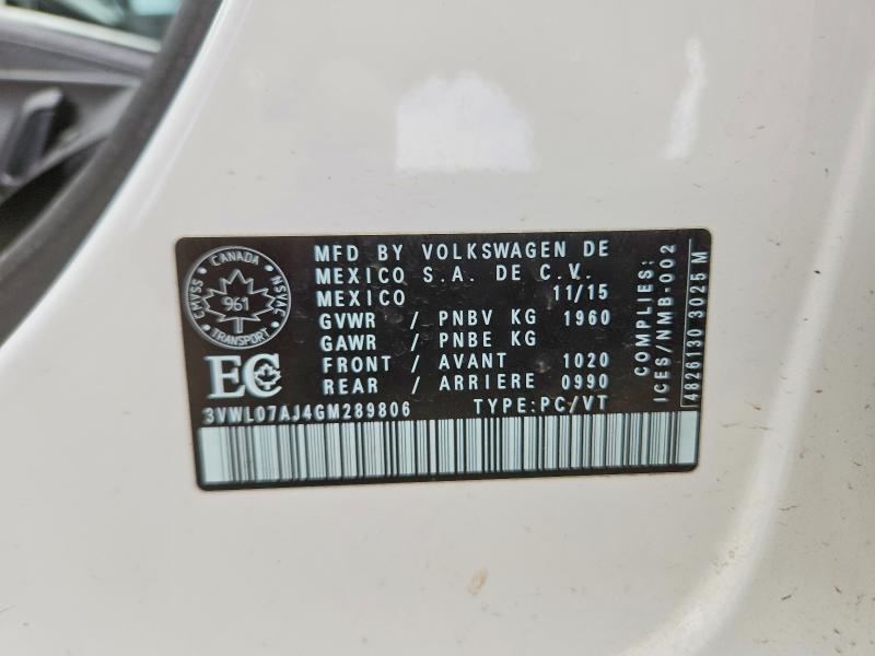 53192306 :رقم المزاد ، 3VWL07AJ4GM289806 vin ، 2016 Volkswagen Jetta مزاد بيع
