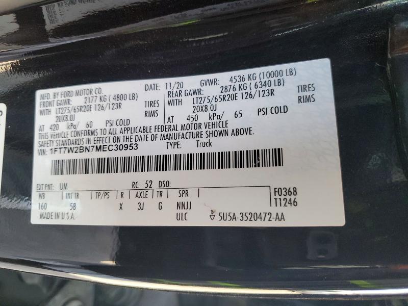 2021 Ford F250 მანქანა იყიდება აუქციონზე, vin: 1FT7W2BN7MEC30953, აუქციონის ნომერი: 49561436