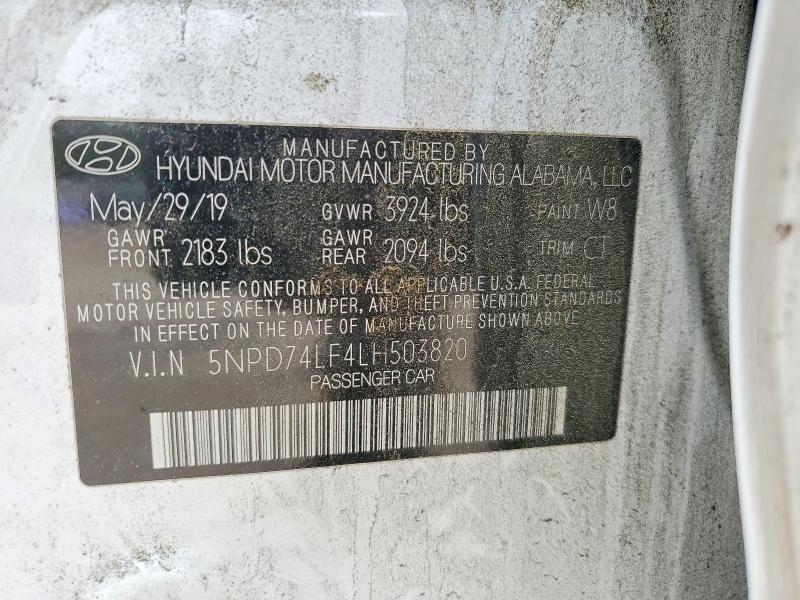 2020 Hyundai Elantra მანქანა იყიდება აუქციონზე, vin: 5NPD74LF4LH503820, აუქციონის ნომერი: 56465396