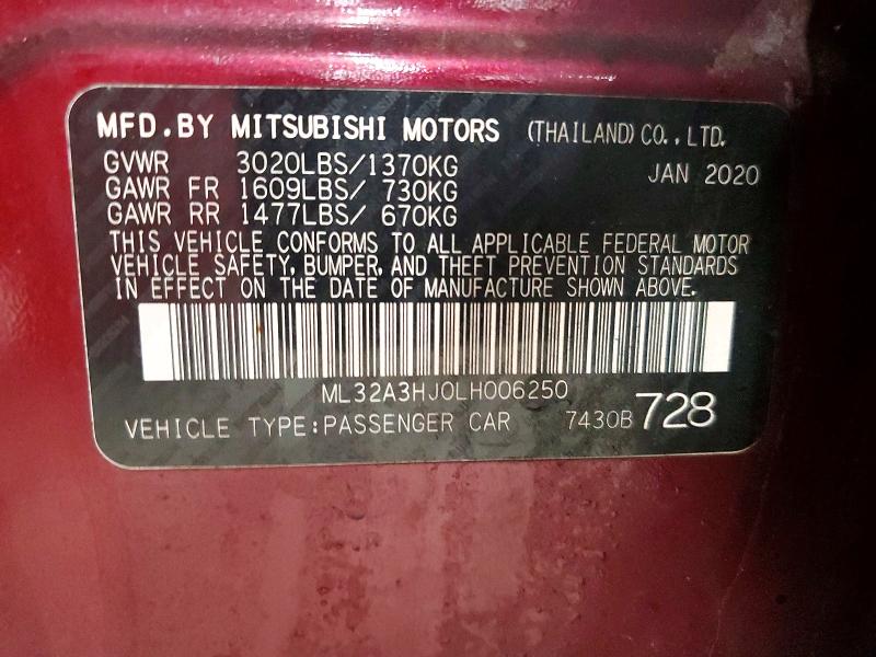 Продаж на аукціоні авто 2020 Mitsubishi Mirage, vin: ML32A3HJ0LH006250, номер лоту: 52503326