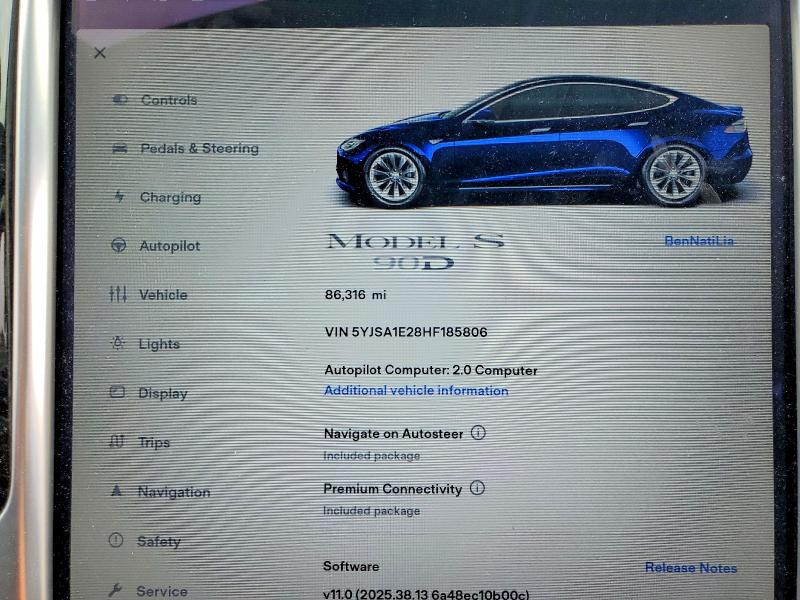 Продаж на аукціоні авто 2017 Tesla Model S, vin: 5YJSA1E28HF185806, номер лоту: 54869496