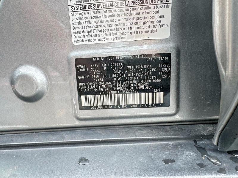 2011 Subaru Outback მანქანა იყიდება აუქციონზე, vin: 4S4BRCKC9B3370125, აუქციონის ნომერი: 54820606