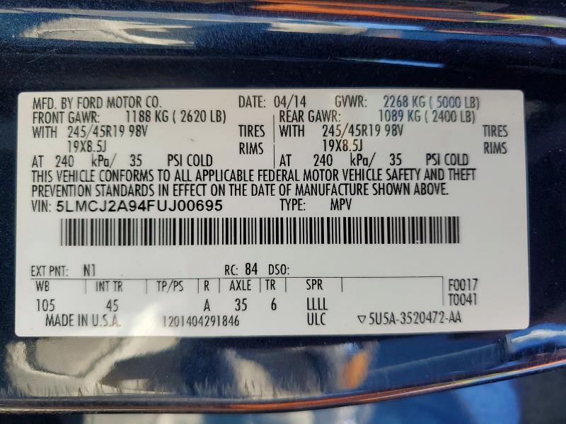 Продаж на аукціоні авто 2015 Lincoln Mkc, vin: 5LMCJ2A94FUJ00695, номер лоту: 54670266