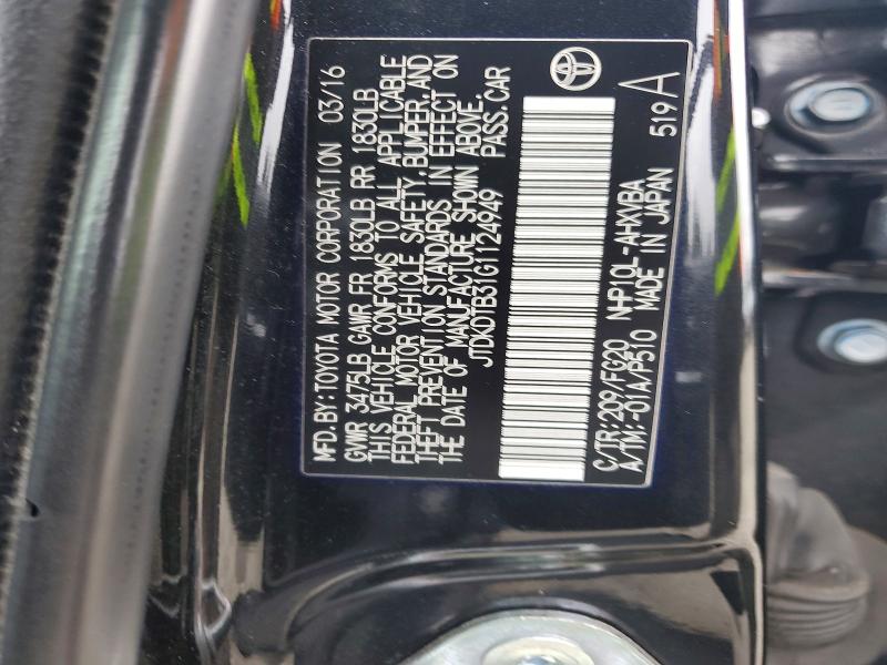 Aukcja sprzedaży 2016 Toyota Prius C, vin: JTDKDTB31G1124949, numer aukcji: 54305606