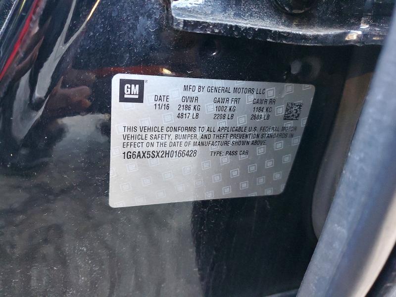 52657476 :رقم المزاد ، 1G6AX5SX2H0166428 vin ، 2017 Cadillac Cts مزاد بيع