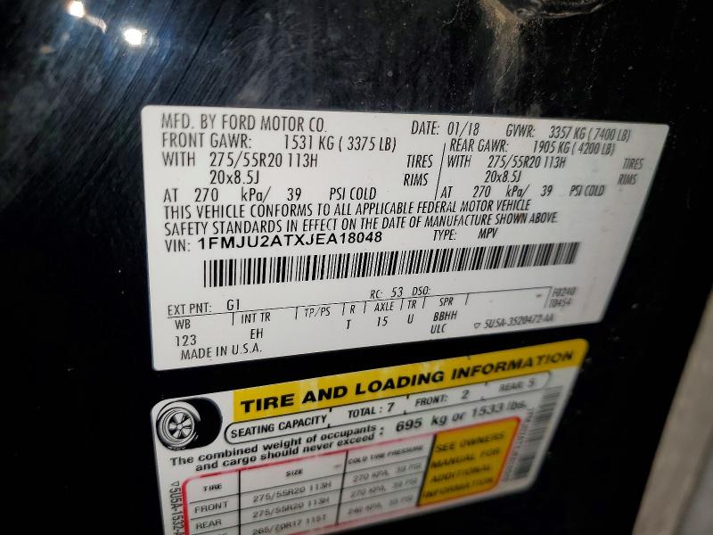 2018 Ford Expedition მანქანა იყიდება აუქციონზე, vin: 1FMJU2ATXJEA18048, აუქციონის ნომერი: 54201016