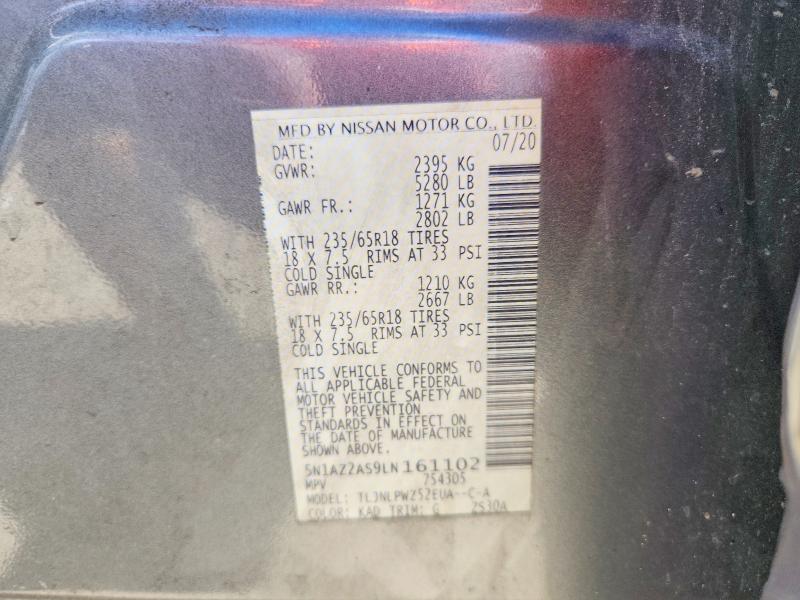 2020 Nissan Murano მანქანა იყიდება აუქციონზე, vin: 5N1AZ2AS9LN161102, აუქციონის ნომერი: 55117386