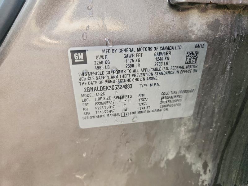 Продаж на аукціоні авто 2012 Chevrolet Equinox, vin: 2GNALDEK3C6324883, номер лоту: 52709746