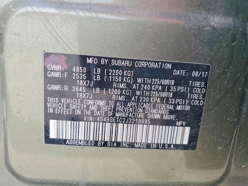55209046 :رقم المزاد ، 4S4BSETC2J3219995 vin ، 2018 Subaru Outback مزاد بيع