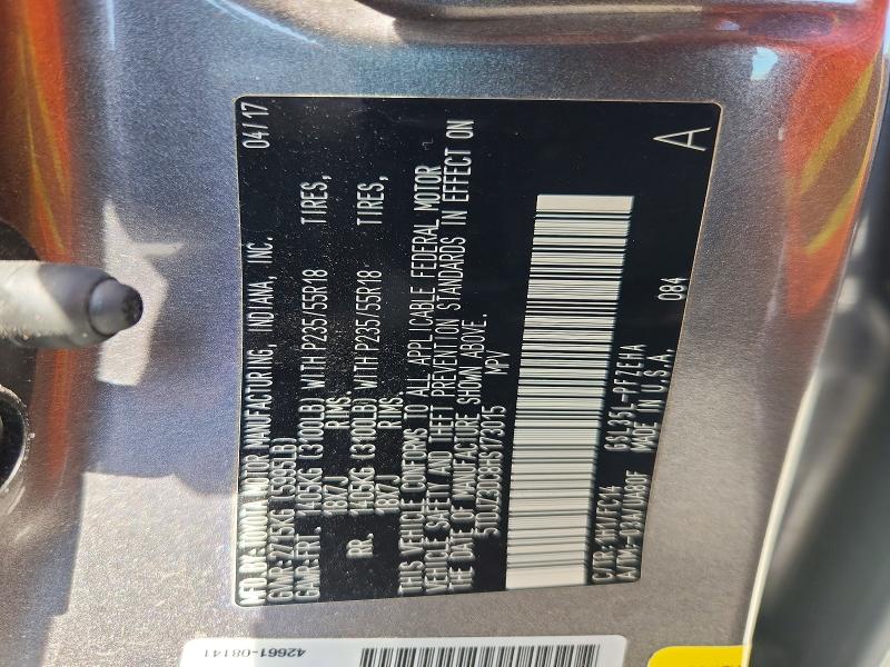 Aukcja sprzedaży 2017 Toyota Sienna, vin: 5TDJZ3DC8HS173015, numer aukcji: 53782496