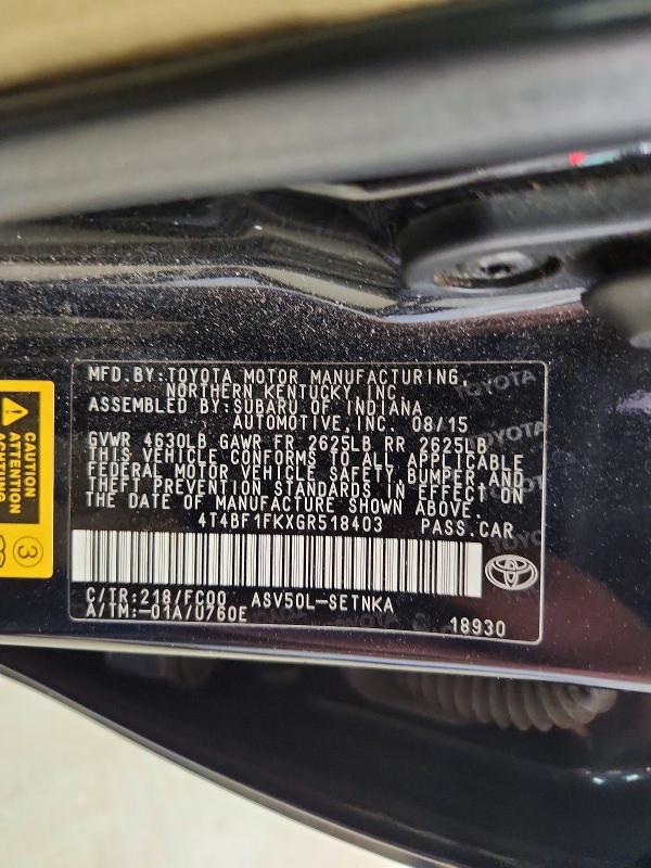 Продажа на аукционе авто 2016 Toyota Camry, vin: 4T4BF1FKXGR518403, номер лота: 54344866