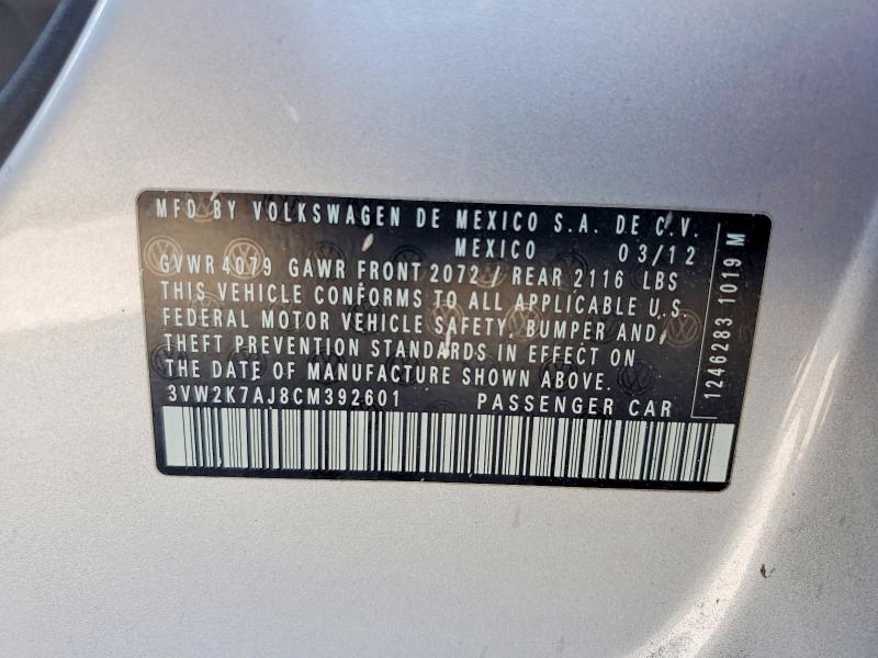 Продажа на аукционе авто 2012 Volkswagen Jetta, vin: 3VW2K7AJ8CM392601, номер лота: 53610076