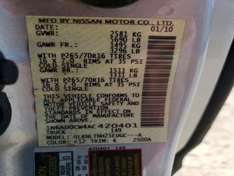 2010 Nissan Frontier მანქანა იყიდება აუქციონზე, vin: 1N6AD0CW4AC420401, აუქციონის ნომერი: 53654856