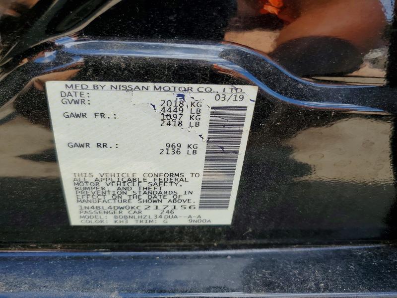 2019 Nissan Altima მანქანა იყიდება აუქციონზე, vin: 1N4BL4DW0KC217156, აუქციონის ნომერი: 51805566