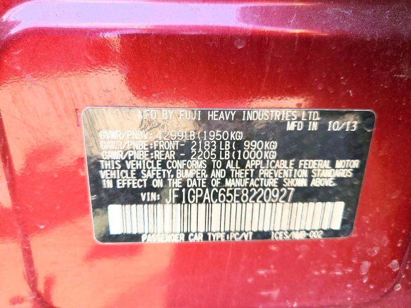 Продаж на аукціоні авто 2014 Subaru Impreza, vin: JF1GPAC65E8220927, номер лоту: 54498936