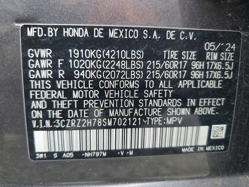 Продаж на аукціоні авто 2025 Honda Hr-v, vin: 3CZRZ2H78SM702121, номер лоту: 52423476