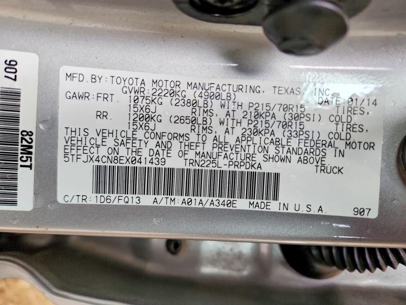Aukcja sprzedaży 2014 Toyota Tacoma, vin: 5TFJX4CN8EX041439, numer aukcji: 54301686