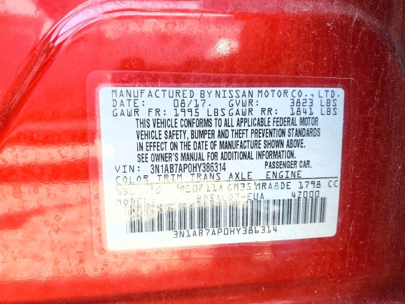 Продажа на аукционе авто 2017 Nissan Sentra, vin: 3N1AB7AP0HY386314, номер лота: 54047716