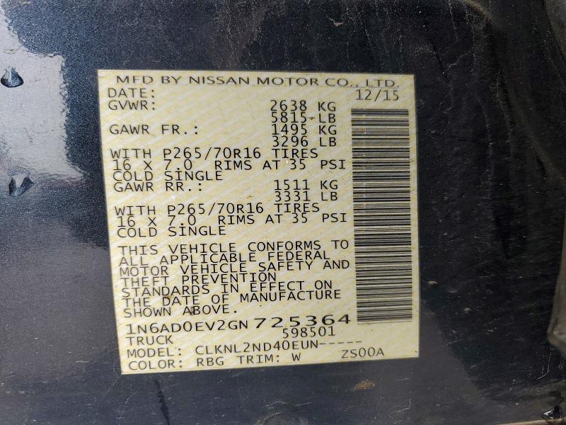 2016 Nissan Frontier მანქანა იყიდება აუქციონზე, vin: 1N6AD0EV2GN725364, აუქციონის ნომერი: 53461116