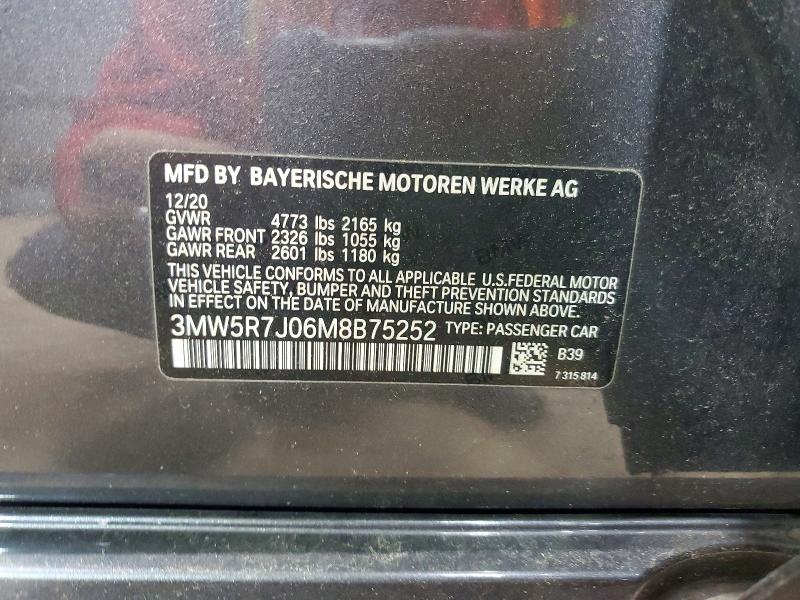 Продажа на аукционе авто 2021 Bmw 330xi, vin: 3MW5R7J06M8B75252, номер лота: 49934946