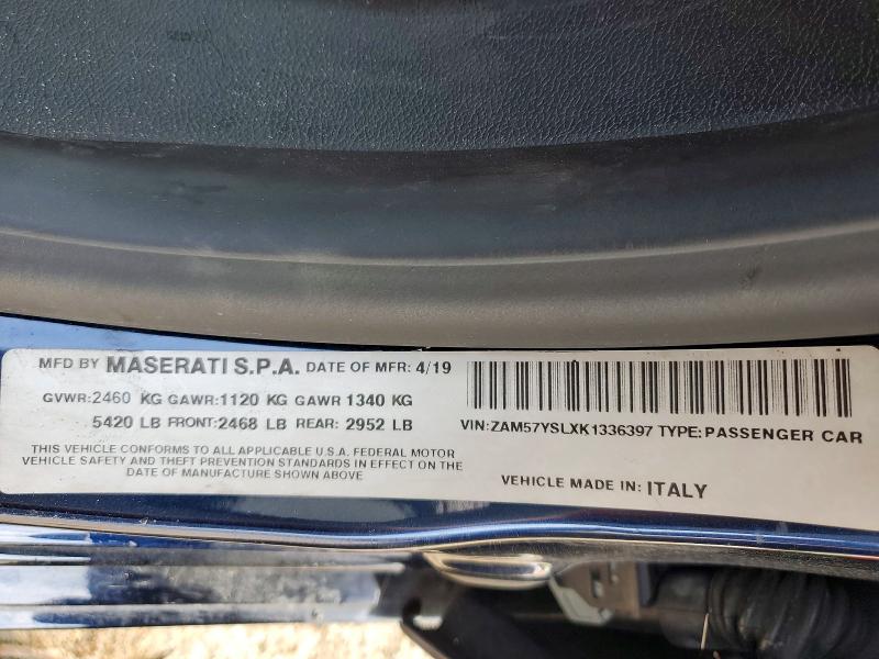Продажа на аукционе авто 2019 Maserati Ghibli, vin: ZAM57YSLXK1336397, номер лота: 53054026