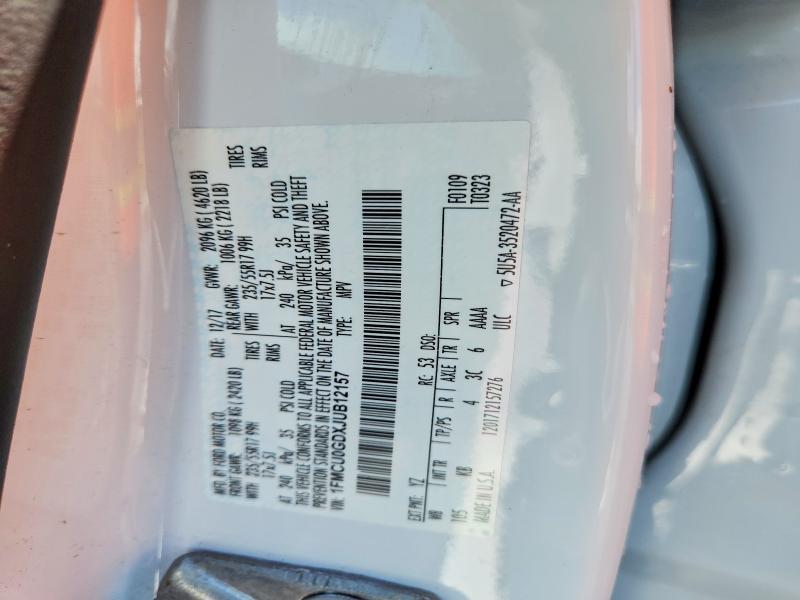 Aukcja sprzedaży 2018 Ford Escape, vin: 1FMCU0GDXJUB12157, numer aukcji: 54256476