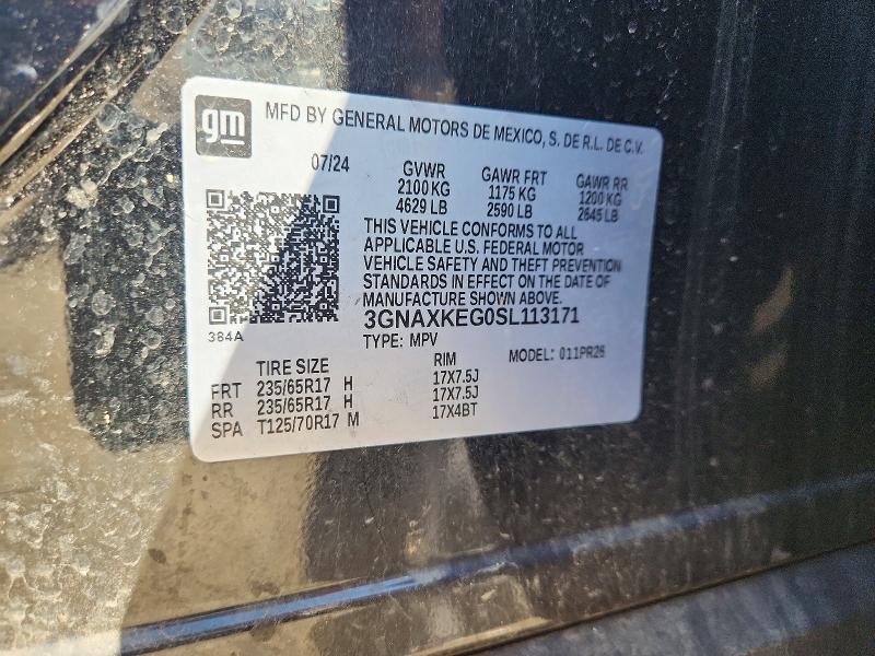 54971116 :رقم المزاد ، 3GNAXKEG0SL113171 vin ، 2025 Chevrolet Equinox مزاد بيع