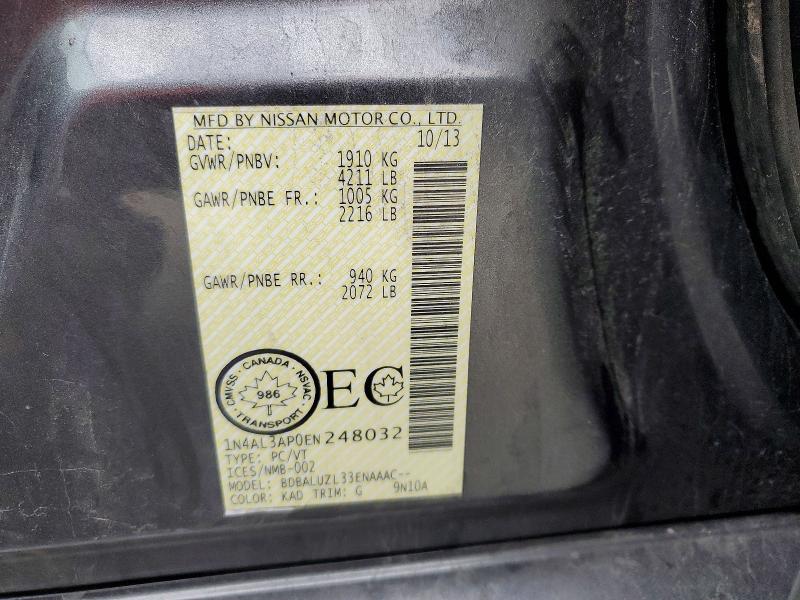 2014 Nissan Altima მანქანა იყიდება აუქციონზე, vin: 1N4AL3AP0EN248032, აუქციონის ნომერი: 54481256