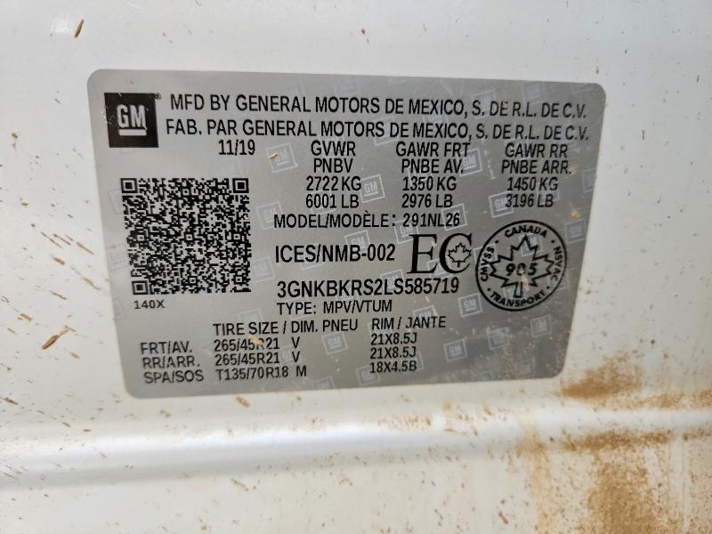 54531566 :رقم المزاد ، 3GNKBKRS2LS585719 vin ، 2020 Chevrolet Blazer مزاد بيع