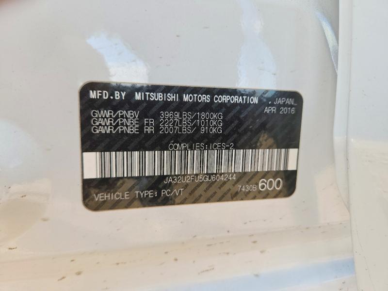 53026446 :رقم المزاد ، JA32U2FU5GU604244 vin ، 2016 Mitsubishi Lancer مزاد بيع