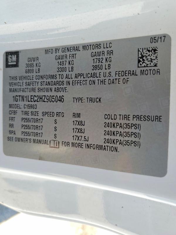 52945726 :رقم المزاد ، 1GTN1LEC2HZ905046 vin ، 2017 Gmc Sierra مزاد بيع