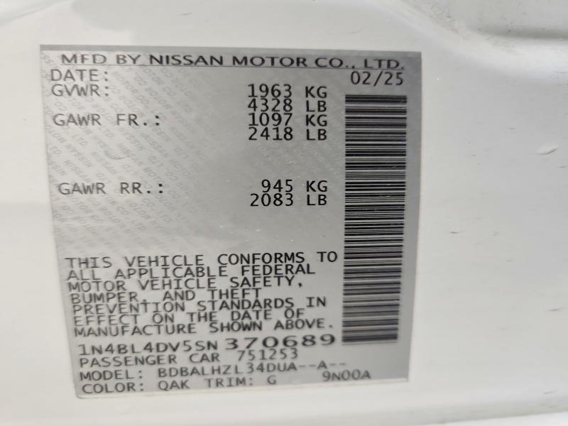 Продаж на аукціоні авто 2025 Nissan Altima, vin: 1N4BL4DV5SN370689, номер лоту: 53646876