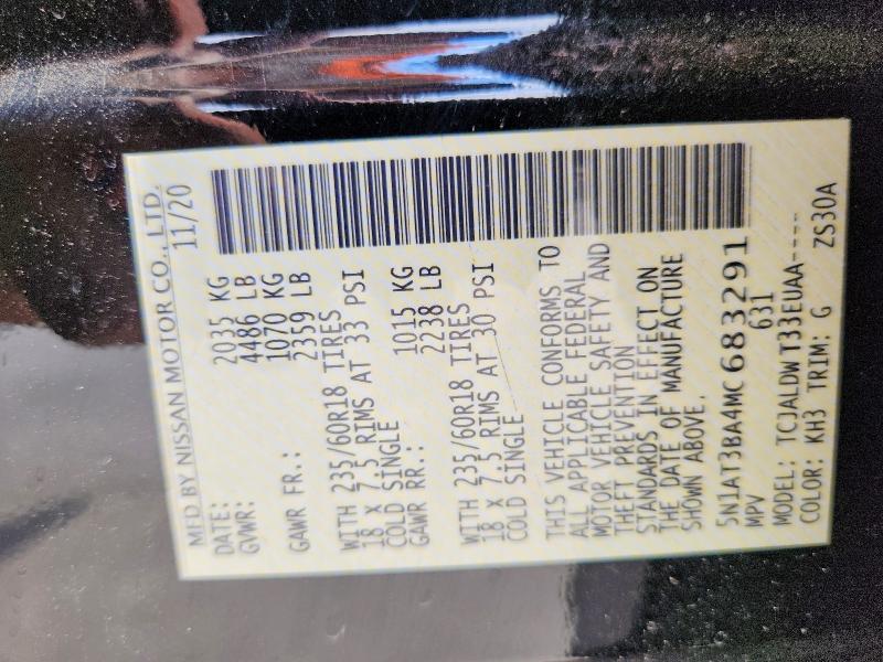 53040906 :رقم المزاد ، 5N1AT3BA4MC683291 vin ، 2021 Nissan Rogue مزاد بيع