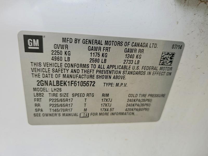Aukcja sprzedaży 2015 Chevrolet Equinox, vin: 2GNALBEK1F6105672, numer aukcji: 54002786
