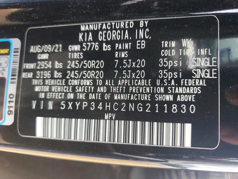 2022 Kia Telluride მანქანა იყიდება აუქციონზე, vin: 5XYP34HC2NG211830, აუქციონის ნომერი: 53967786
