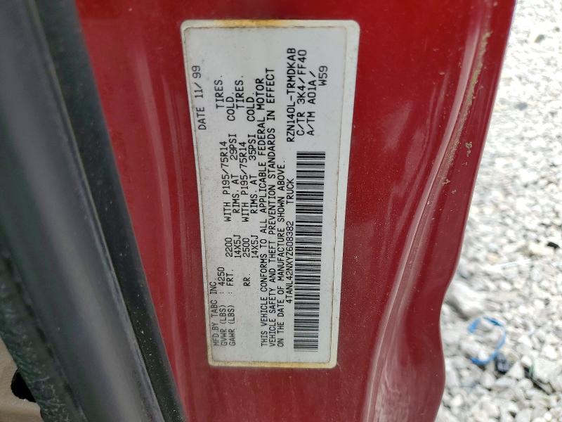 54200686 :رقم المزاد ، 4TANL42NXYZ608382 vin ، 2000 Toyota Tacoma مزاد بيع