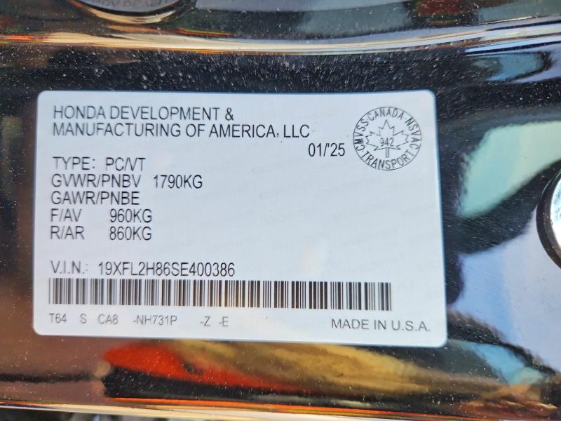 2025 Honda Civic მანქანა იყიდება აუქციონზე, vin: 19XFL2H86SE400386, აუქციონის ნომერი: 53632936