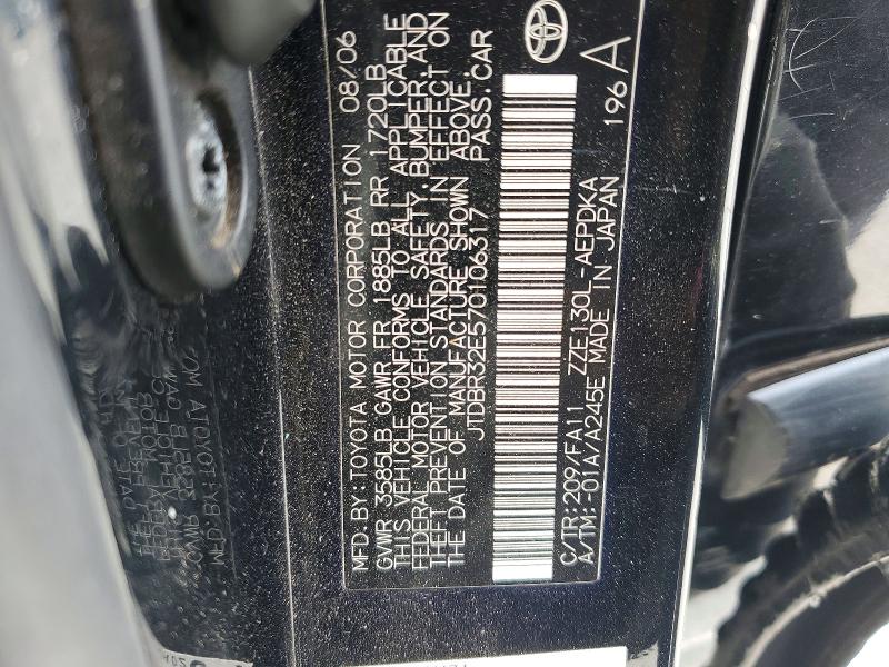 Aukcja sprzedaży 2007 Toyota Corolla, vin: JTDBR32E570106317, numer aukcji: 51882446