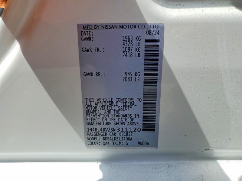 Aukcja sprzedaży 2025 Nissan Altima, vin: 1N4BL4BV2SN311120, numer aukcji: 52438316