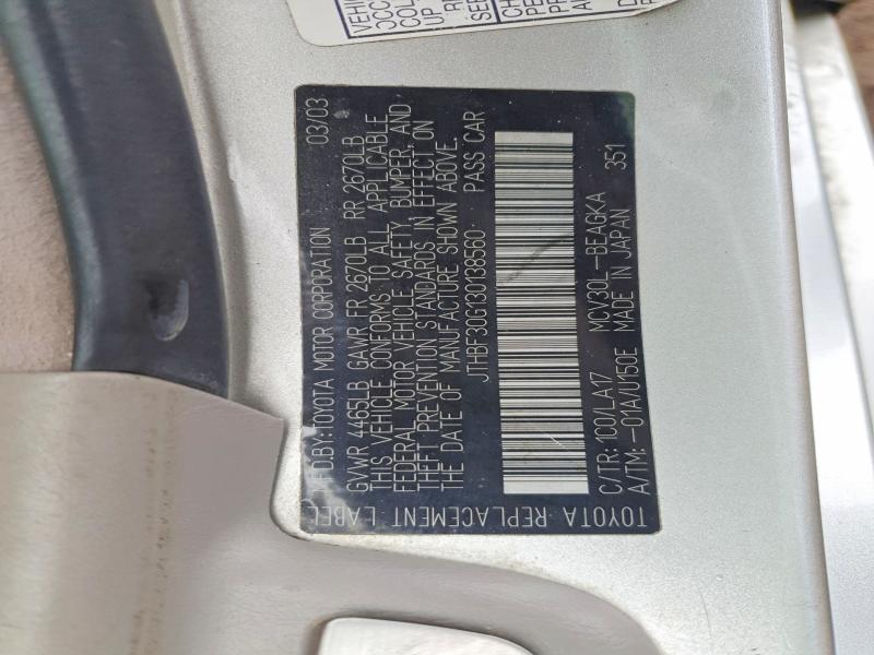 Aukcja sprzedaży 2003 Lexus Es, vin: JTHBF30G130138560, numer aukcji: 54610666