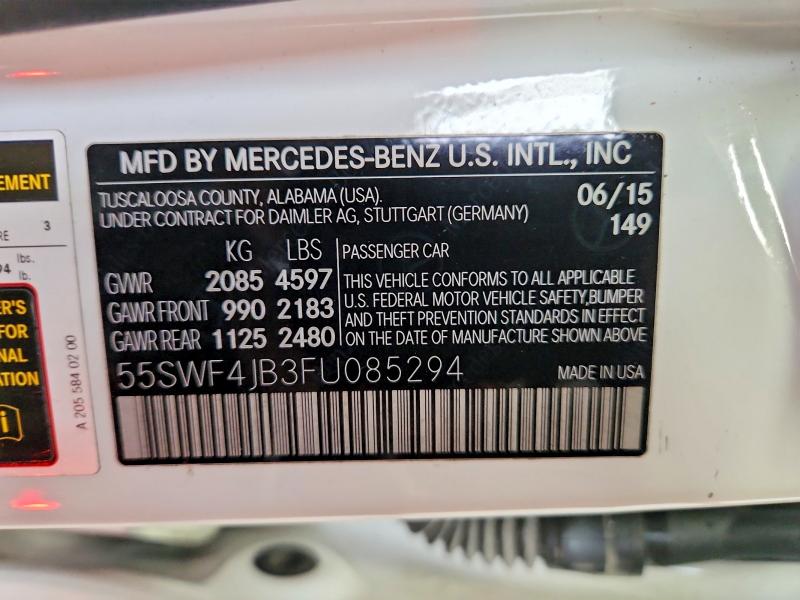 Продажа на аукционе авто 2015 Mercedes-benz C, vin: 55SWF4JB3FU085294, номер лота: 53997096