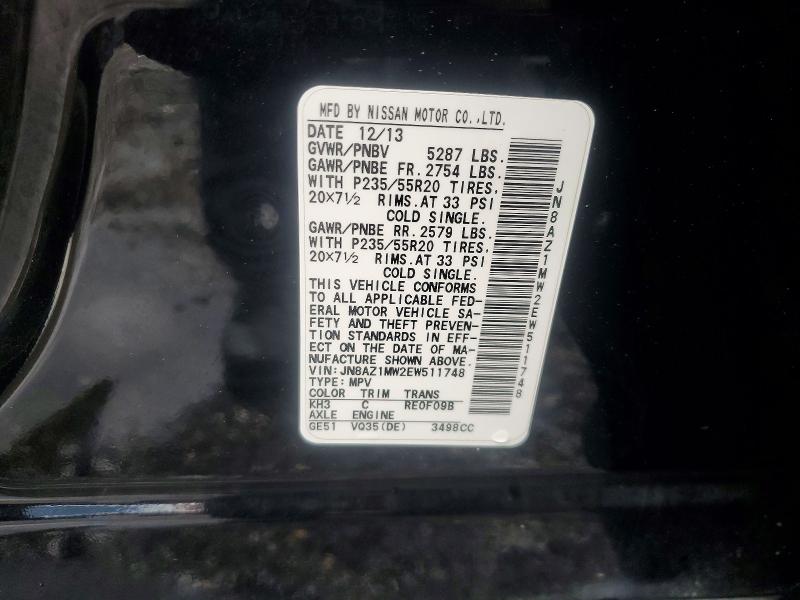 Aukcja sprzedaży 2014 Nissan Murano, vin: JN8AZ1MW2EW511748, numer aukcji: 53297206
