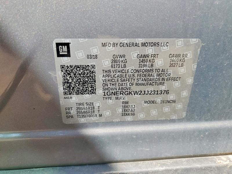 Aukcja sprzedaży 2018 Chevrolet Traverse, vin: 1GNERGKW2JJ231376, numer aukcji: 53454946