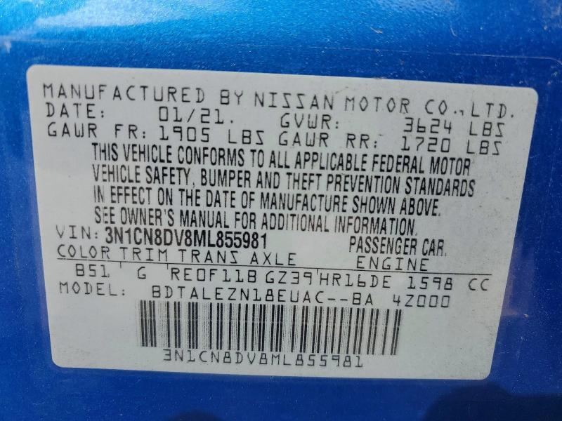 Aukcja sprzedaży 2021 Nissan Versa, vin: 3N1CN8DV8ML855981, numer aukcji: 52990186